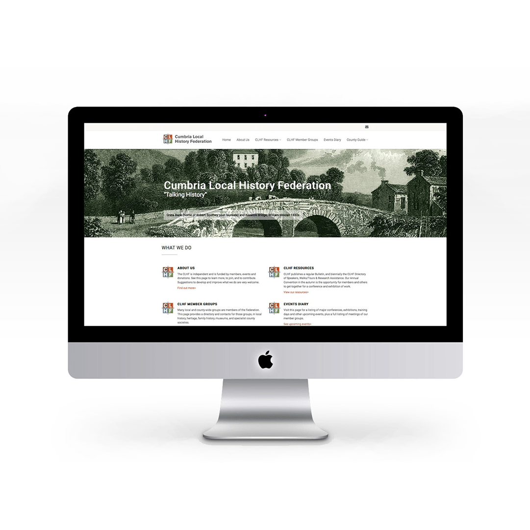 Home page design of the website for Cumbria Local History Federation