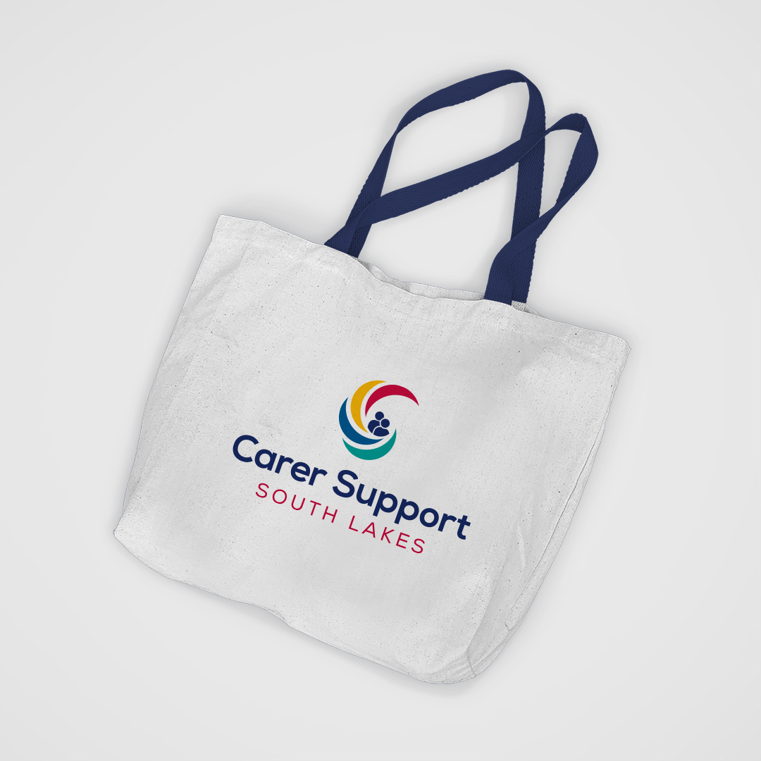 Canvas tote bag which displays the Carer Support South Lakes logo