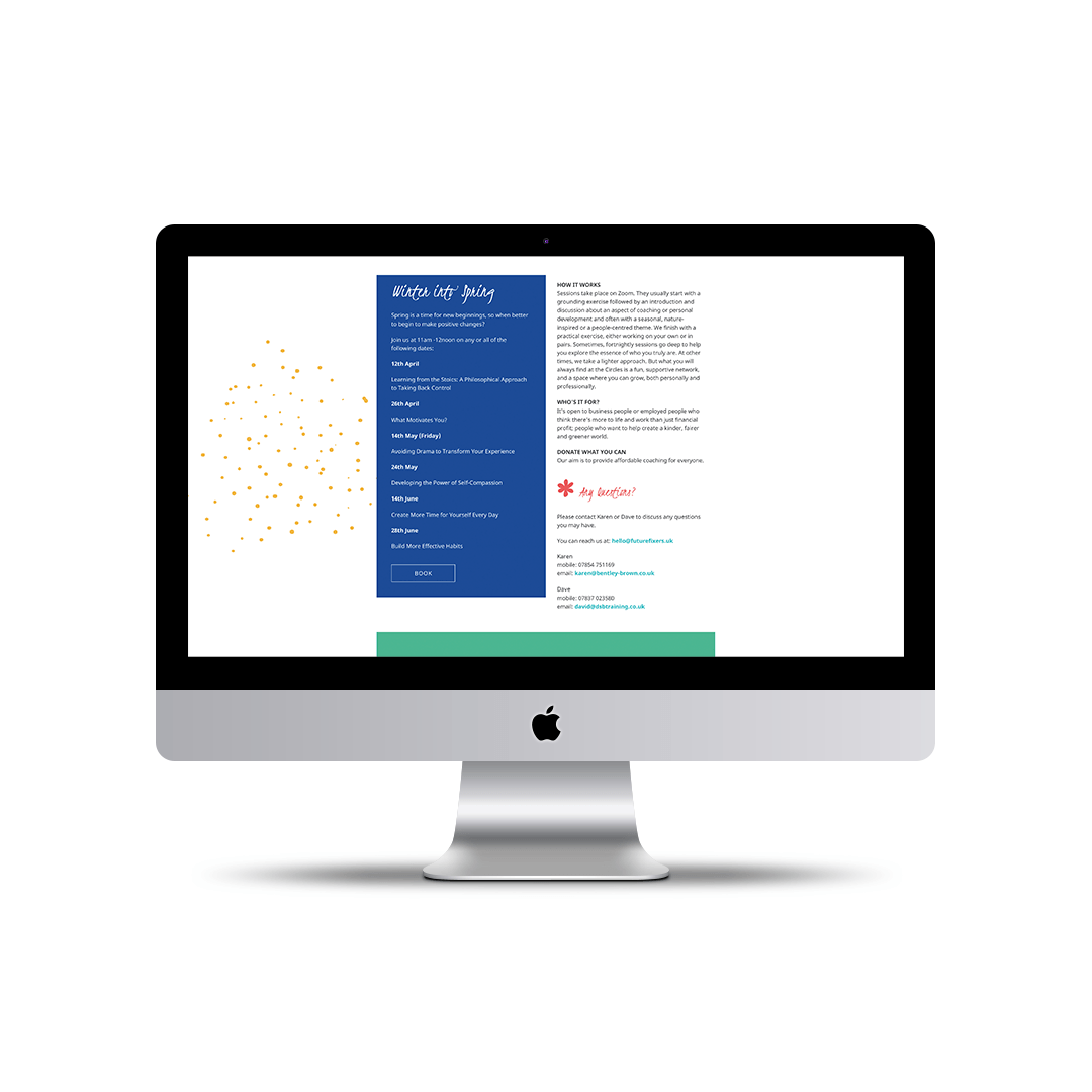 Website design for Future Fixers showing the Purposeful Business Start-up Programme page