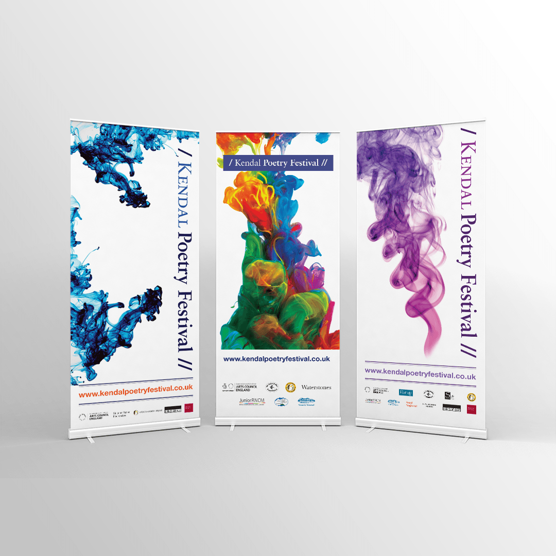 Roller banners for the Kendal Poetry Festival in 2016, 2017 & 2018