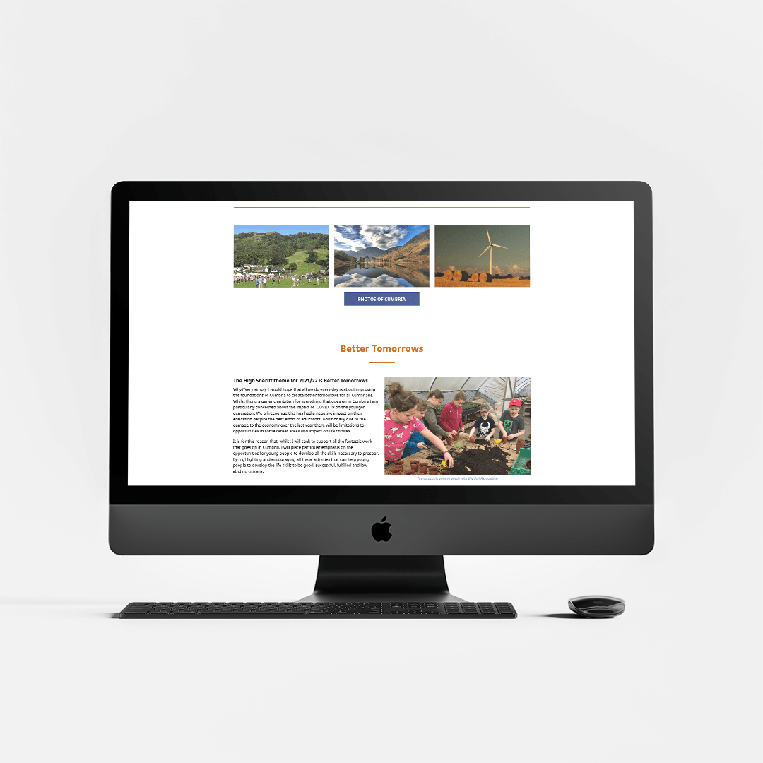 Website Design for David Beeby the High Sheriff of Cumbria featuring the charity for 2021