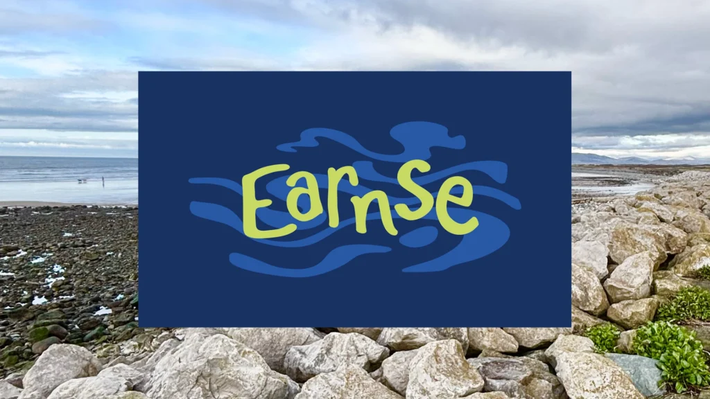 The Earnse brand identity displayed over a landscape photograph of Earnse bay
