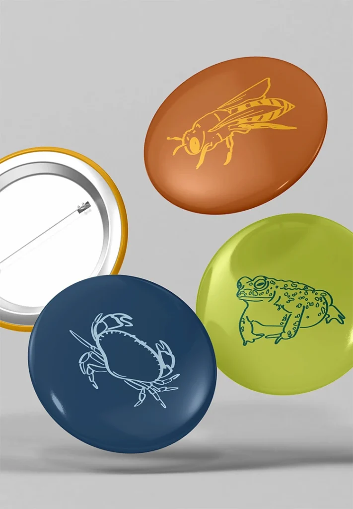 Colourful round badges with illustrated icons created for the Earnse brand design extension